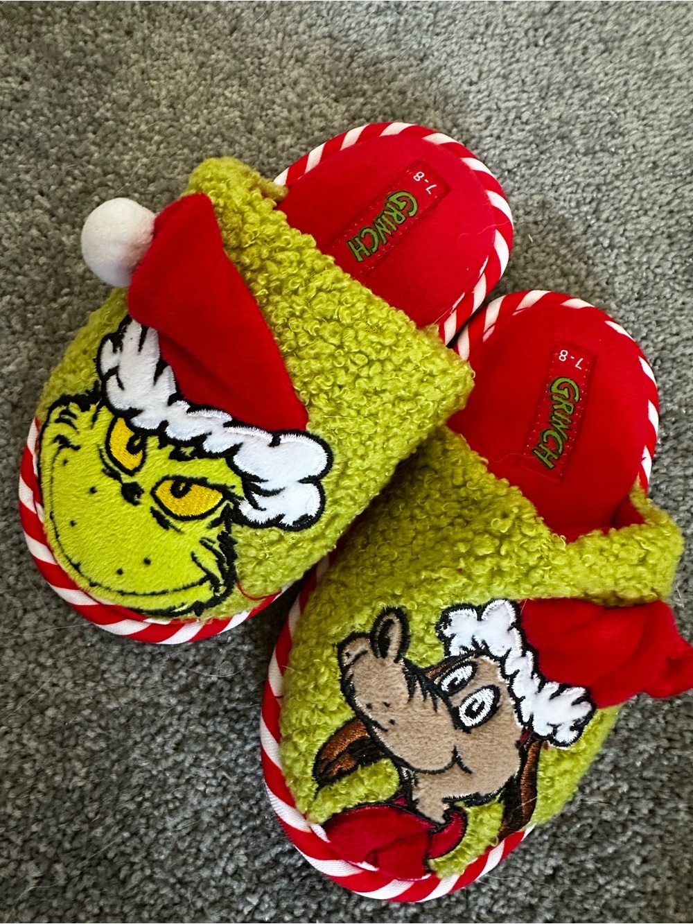 The Grinch Kids' Green Plush Slippers with Red Trim